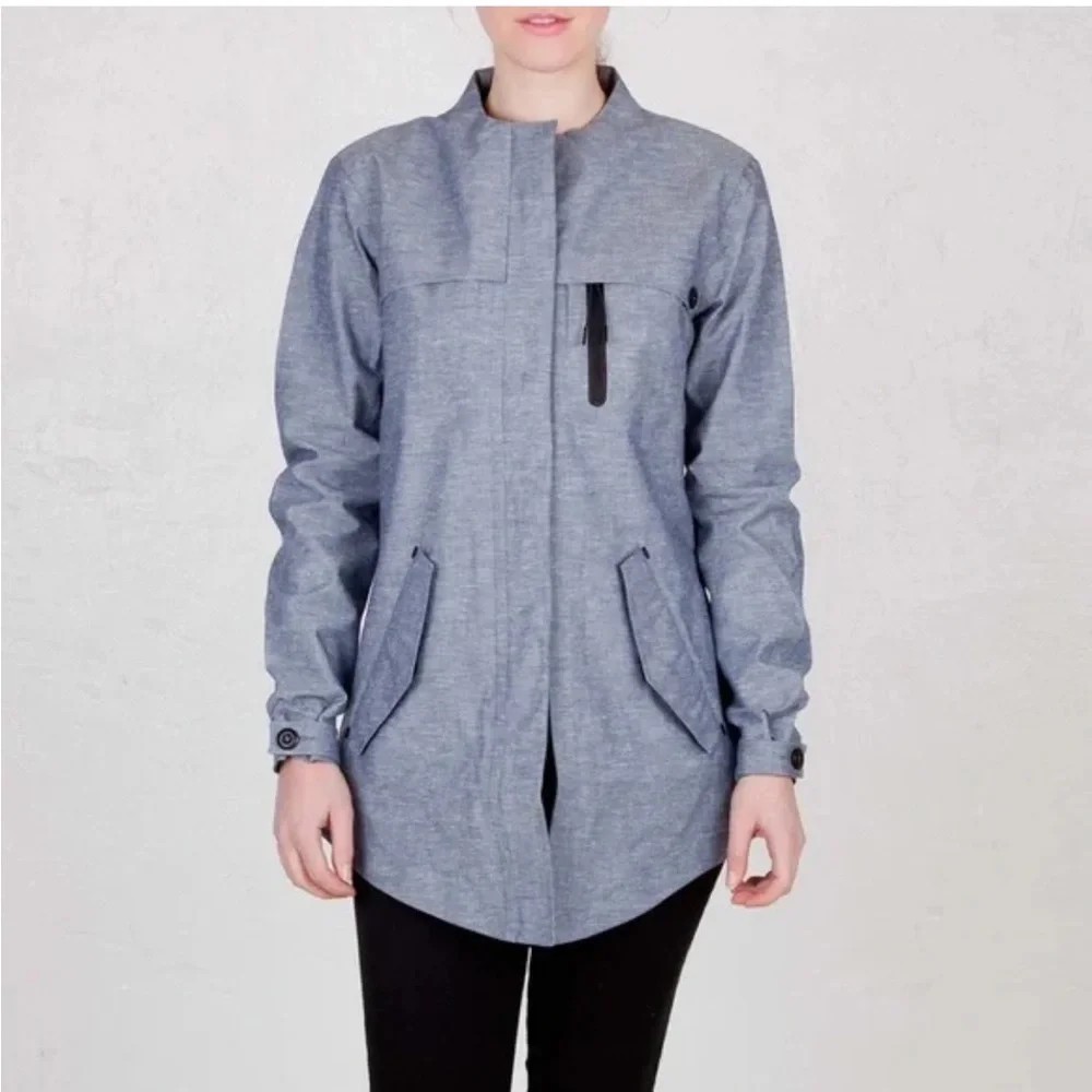 NIKE Womens NSW Chambray 3L Jacket Gray Full Zip Front Pockets Windbreaker M